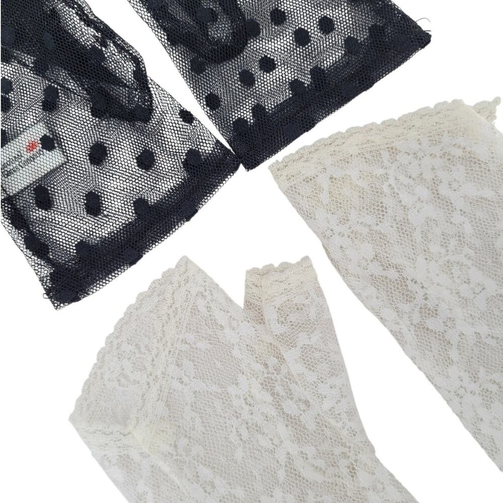 Vintage 80s Madonna Glam Polka Dot Lace Mesh Sheer Costume Gloves
